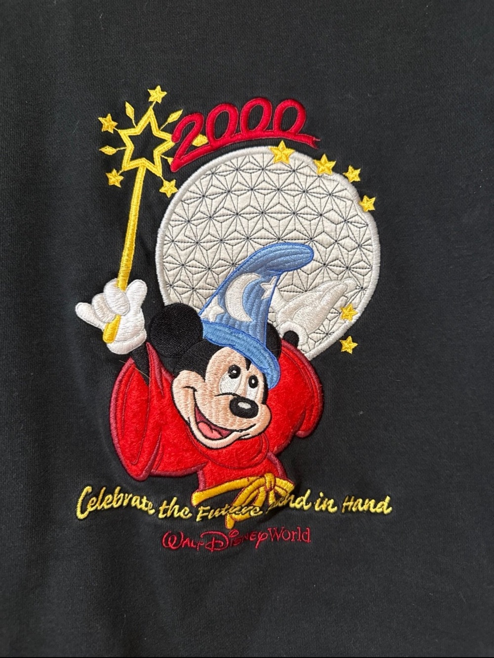Disney Black Crewneck Sweater with Red, Yellow and Blue Embroidered Mickey - Picture 2 of 4